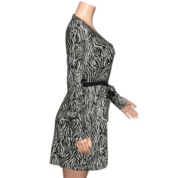 ANDAMANE Bonnie Zebra Bianca Sequin Wrap Dress, Black/Silver, Small - Picture 8 of 9